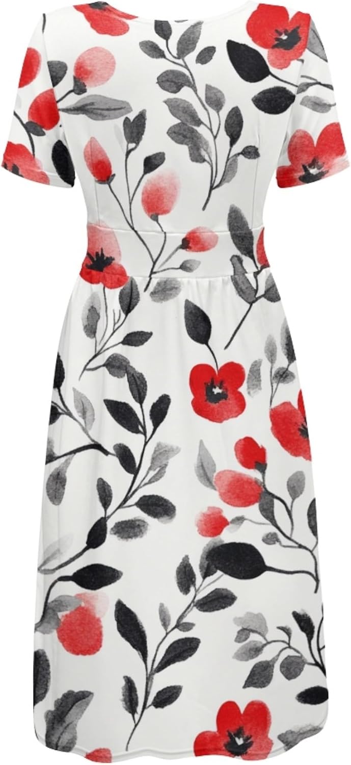 Easter Dress for Women 2025 Floral Print Short Sleeve V Neck A Line Empire Waist Casual Fashion Mini Dress - Image 4