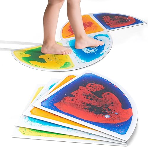 LONGKING 4 hojas de azulejos sensoriales de sector líquido, azulejos de piso coloridos para centros de juego, sala de juegos, azulejos de lava,