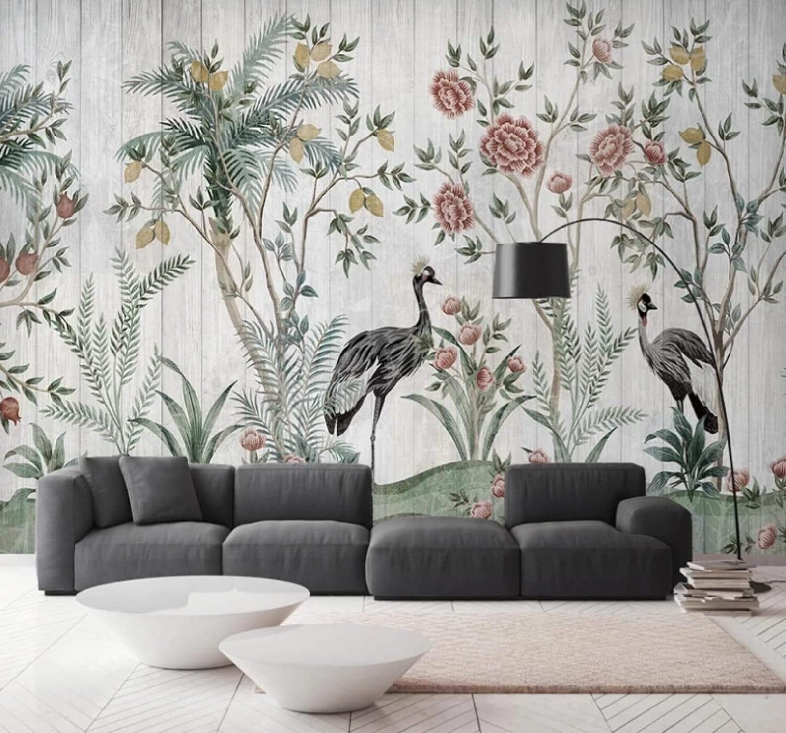 Vintage Woodgrain Pastoral Floral Birds 3D Wallpaper Easy Install Feature Office Living Room Sofa Bedroom TV Background Wall Decoration-150cm×105cm
