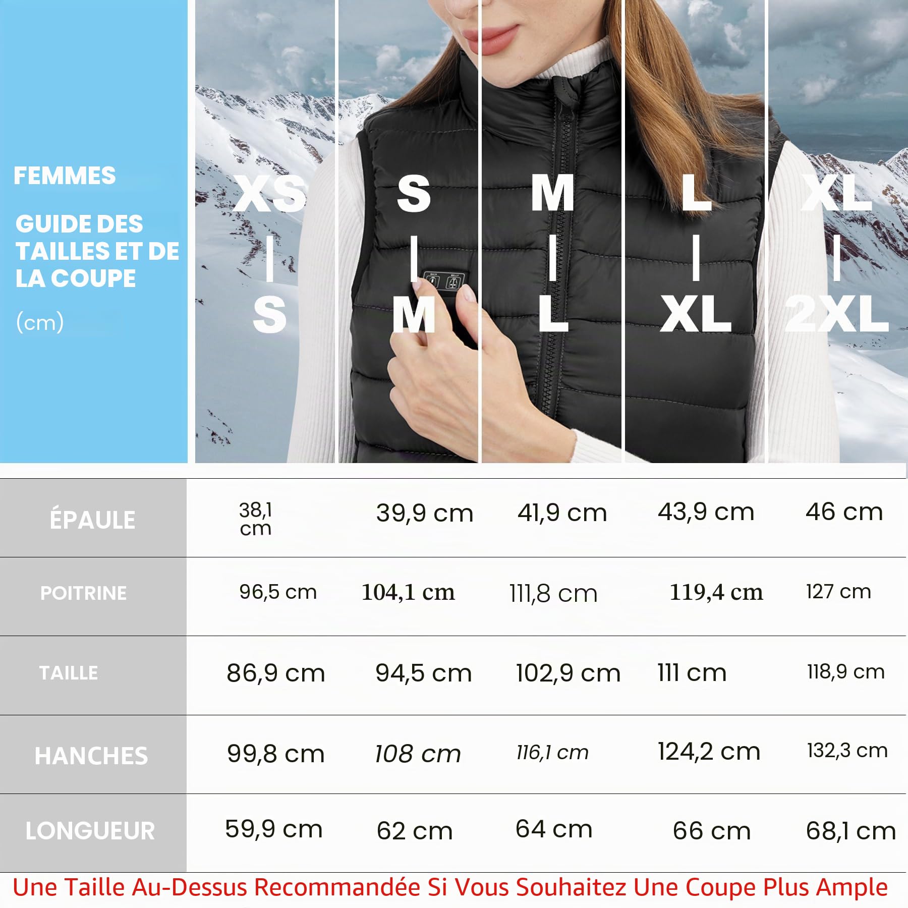 Loowoko Veste Sans Manche chauffante femme avec batterie 10000 mah, Gilet chauffante ultralégère 3 Niveaux de Chauffage + 4 Chauffage Zones, Pour Travail en extérieur, Vélo, Moto, Ski