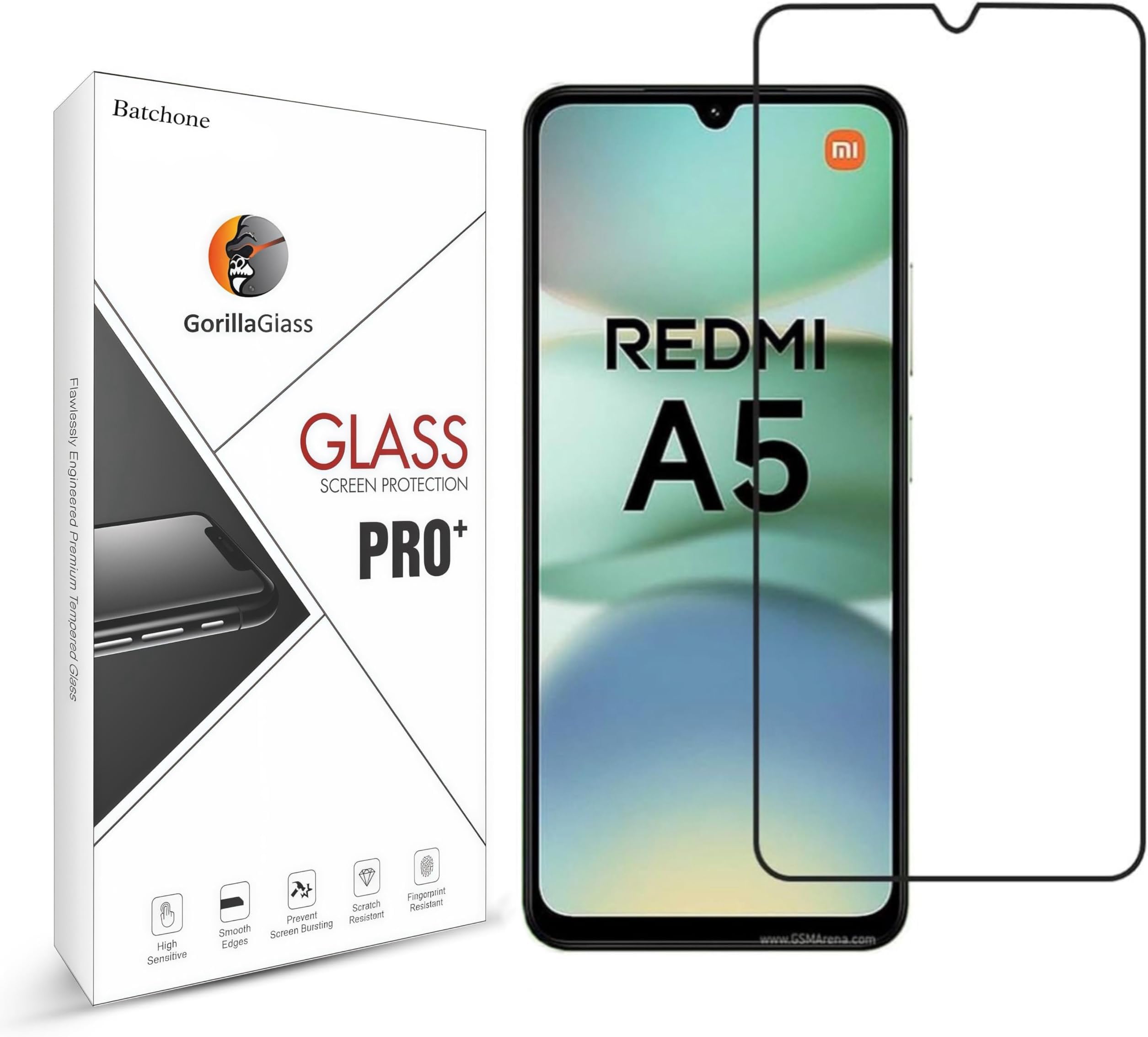 BATCHONE Tempered Glass Screen Protector Compatible for REDMI A5/REDMI A5 5G (Black) with Edge to Edge Coverage and Easy Installation kit