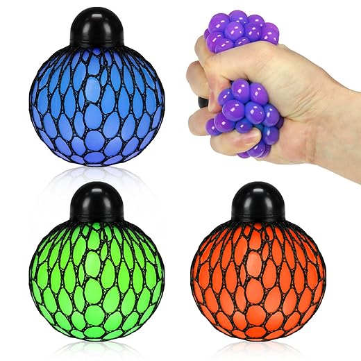FIREBOOMOON Stress Relief Squeezing Soft Rubber Vent Grape Ball Hand Wrist Toy Funny Geek Gadget Vent Toy, Orange/Blue/Green, 3 Piece Stress Balls,Squishy net Ball,orbis Balls,Squishy Balls