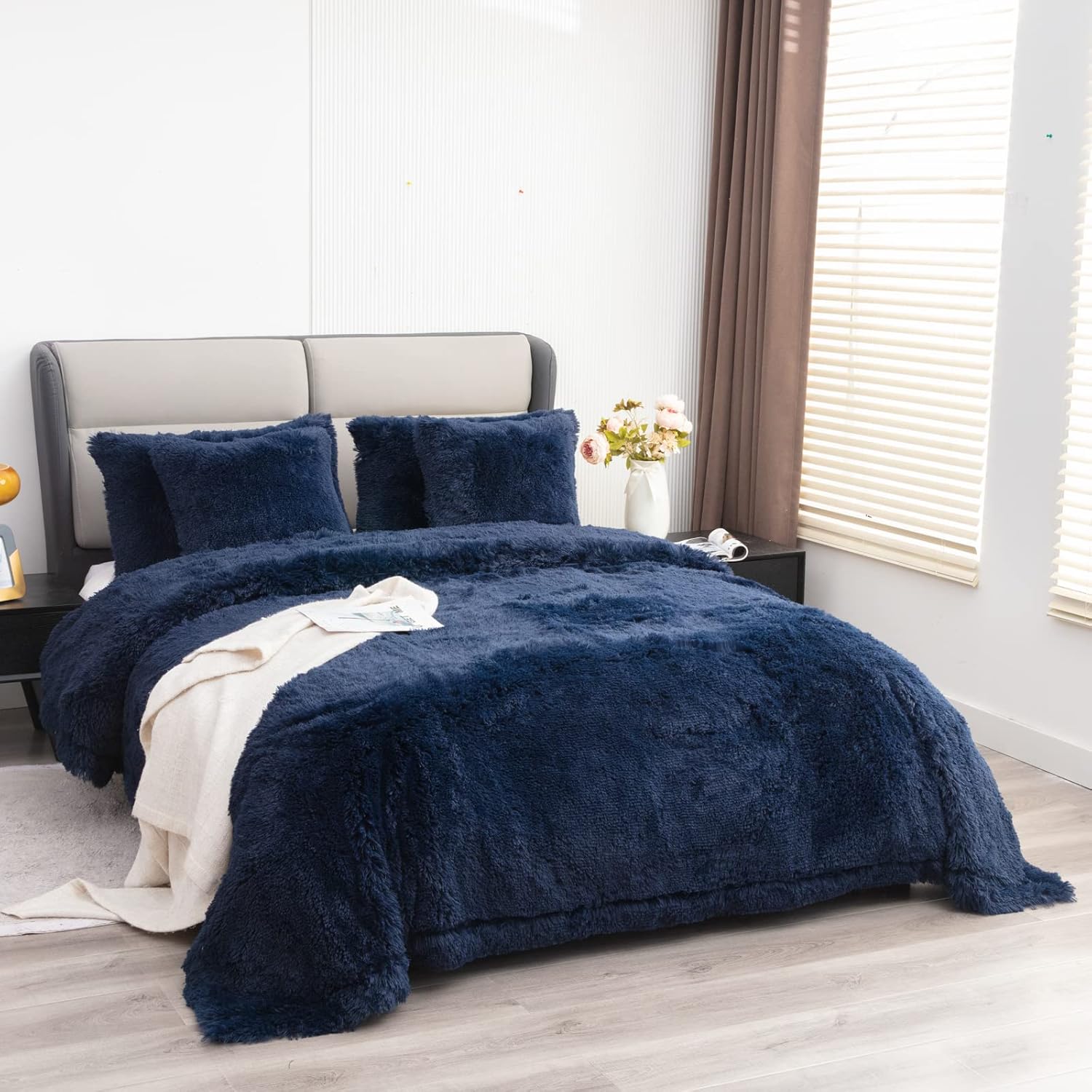 YUSOKI Faux Fur King Blanket(Navy Blue,90" x 104"),Whithout