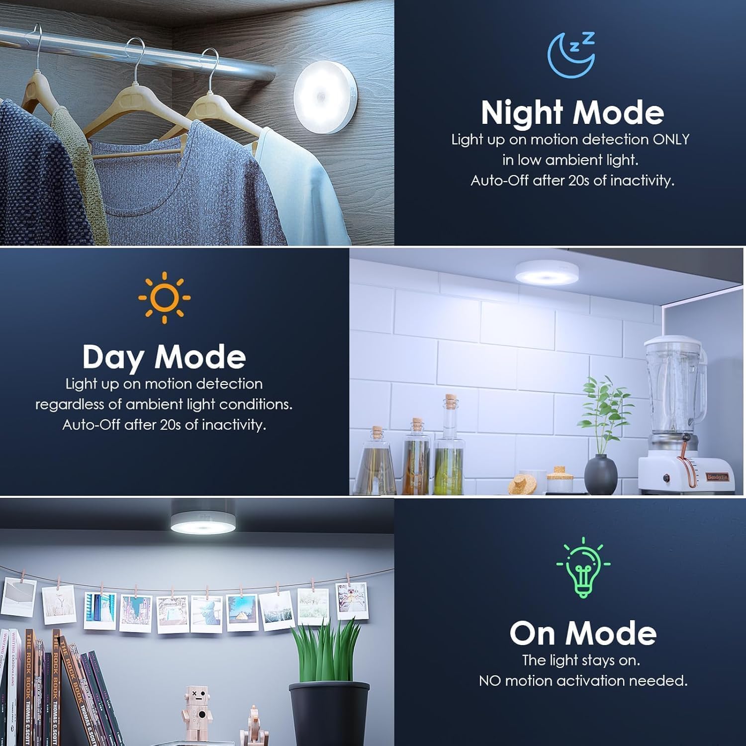 Ultrean Motion Sensor Lights - 2 Pack, Wireless & USB Rechargeable -8