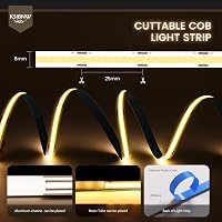 KSIBNW COB LED Szalag Meleg Fehér 5m - 24V Öntapadós 3000K CRI90+ Világítás 8mm Széles 320LED/m Rugalmas Dekorációs Fényszalag Konyhába Háló 4