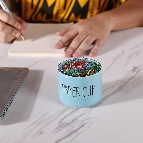 Miniatura 7 de Soporte de clip de papel de cerámica, organizador dispensador de clips de carpeta de granja para escritorio, lindo soporte de alfileres de oficina,