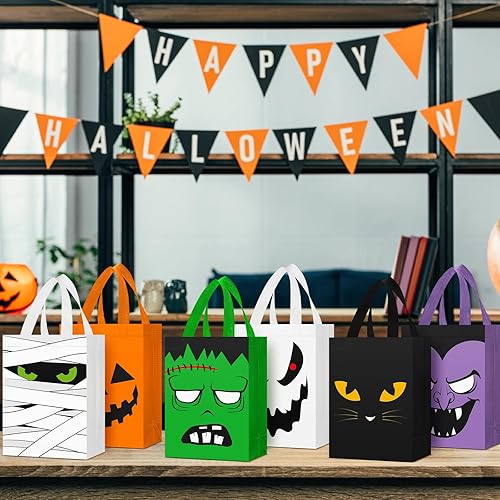 Miniatura 6 de 18 bolsas de dulces de Halloween, reutilizables, no tejidas, bolsas de regalo de truco o trato, gato, fantasma, momia, vampiro, zombi, calabaza,