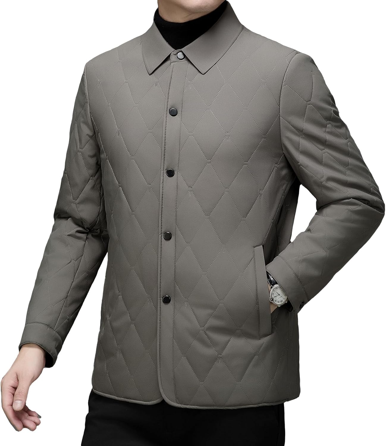 Mens Quilted Jacket Warm Silk Filled Winter Jacket Lightweight Fall Jackets Business Casual Windproof Coat for Men