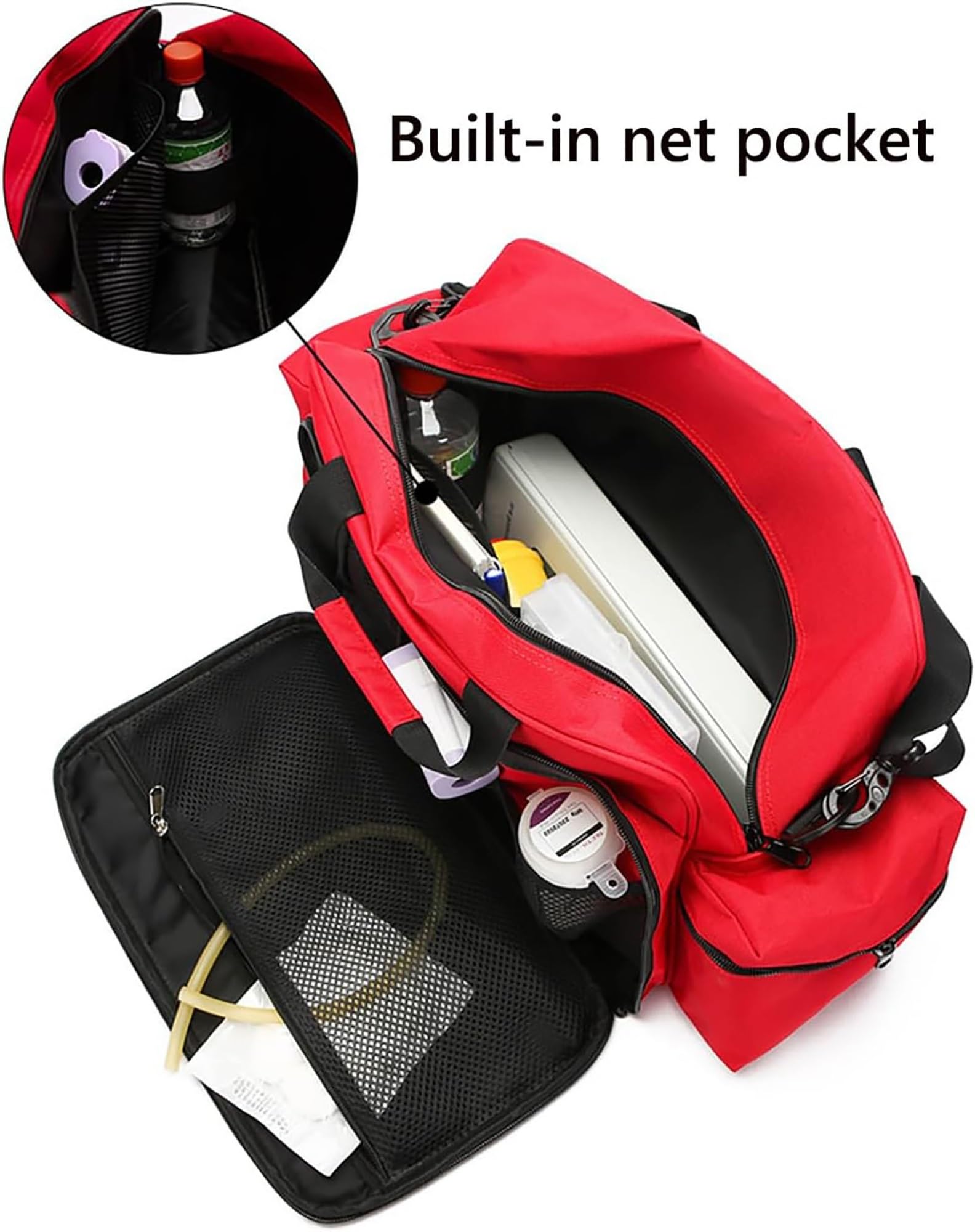 Bolsa de primeros auxilios vacía, bolsa de traumatología médica con separadores interiores, bolsa de asistencia sanitaria a domicilio con correa para el hombro para paramédicos y kit de suministros mé