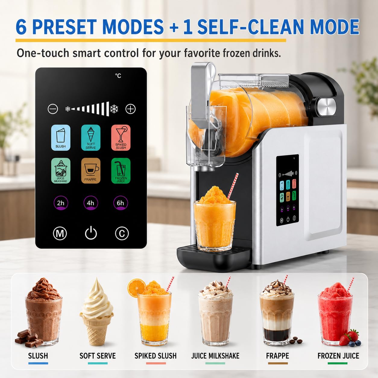 Creami Style Máquina De Granizados, 2L Bebidas Frías Para Hogar Y Café | 6 modos de bebidas, control táctil intuitivo, mantenimiento rápido, resultados café