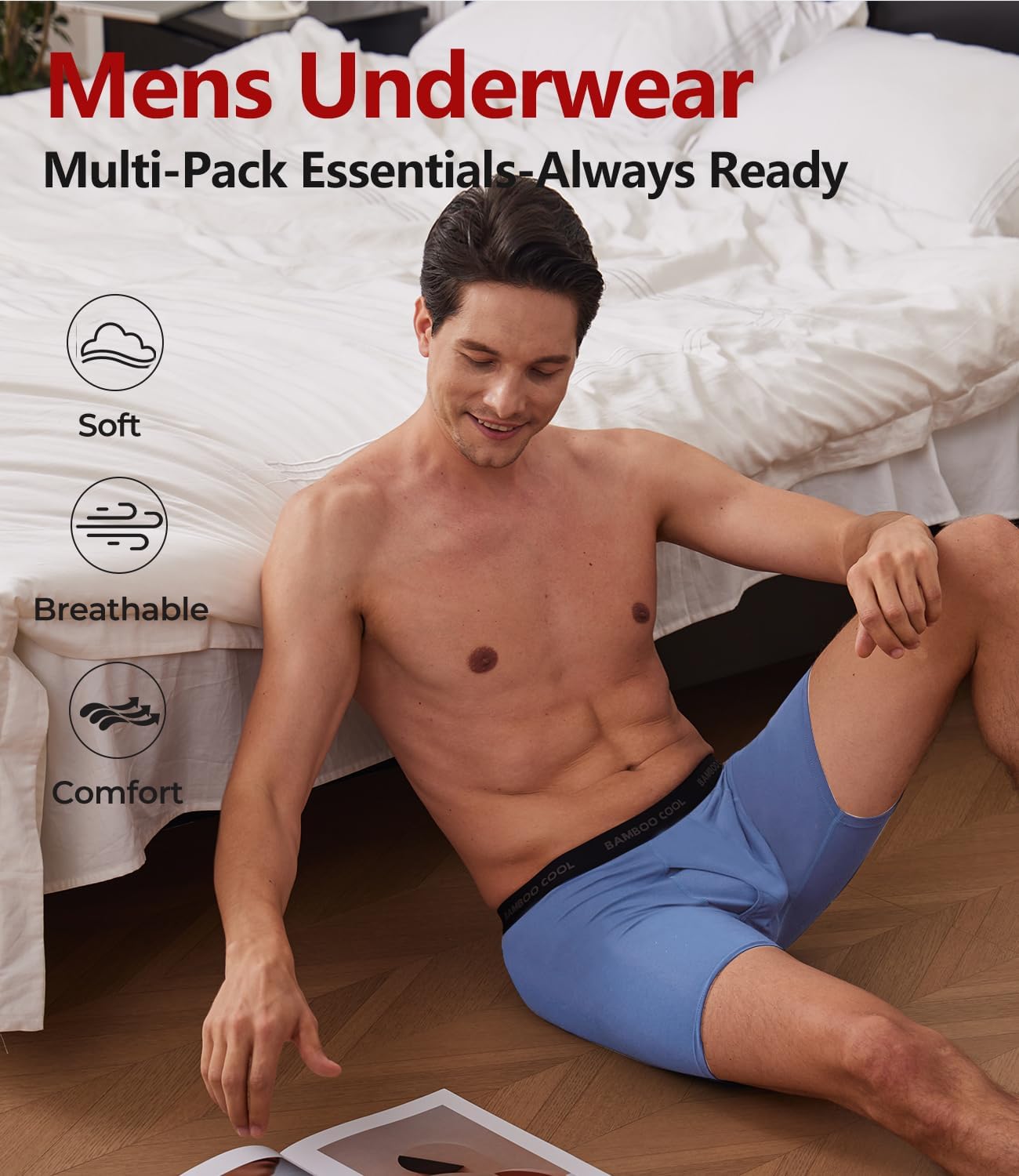 BAMBOO COOL Men's Underwear Boxer Briefs Ultra Breathable Stretch No Riding Up with Fly Multipack - Image 5