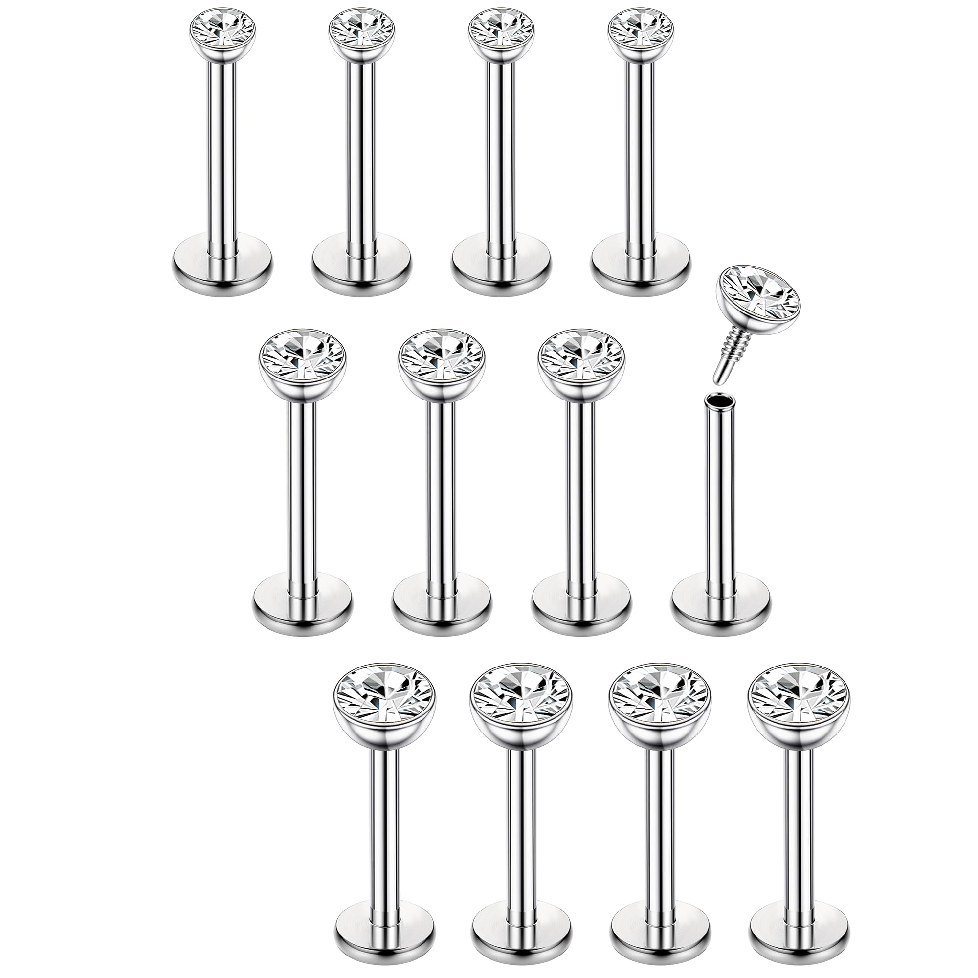 Chriscoco 16G 12Pcs Helix Chirurgenstahl Piercing Ohr Conch Nasenpiercing Tragus Lippenpiercing Labret Studs 8mm für Frauen Männer Silber