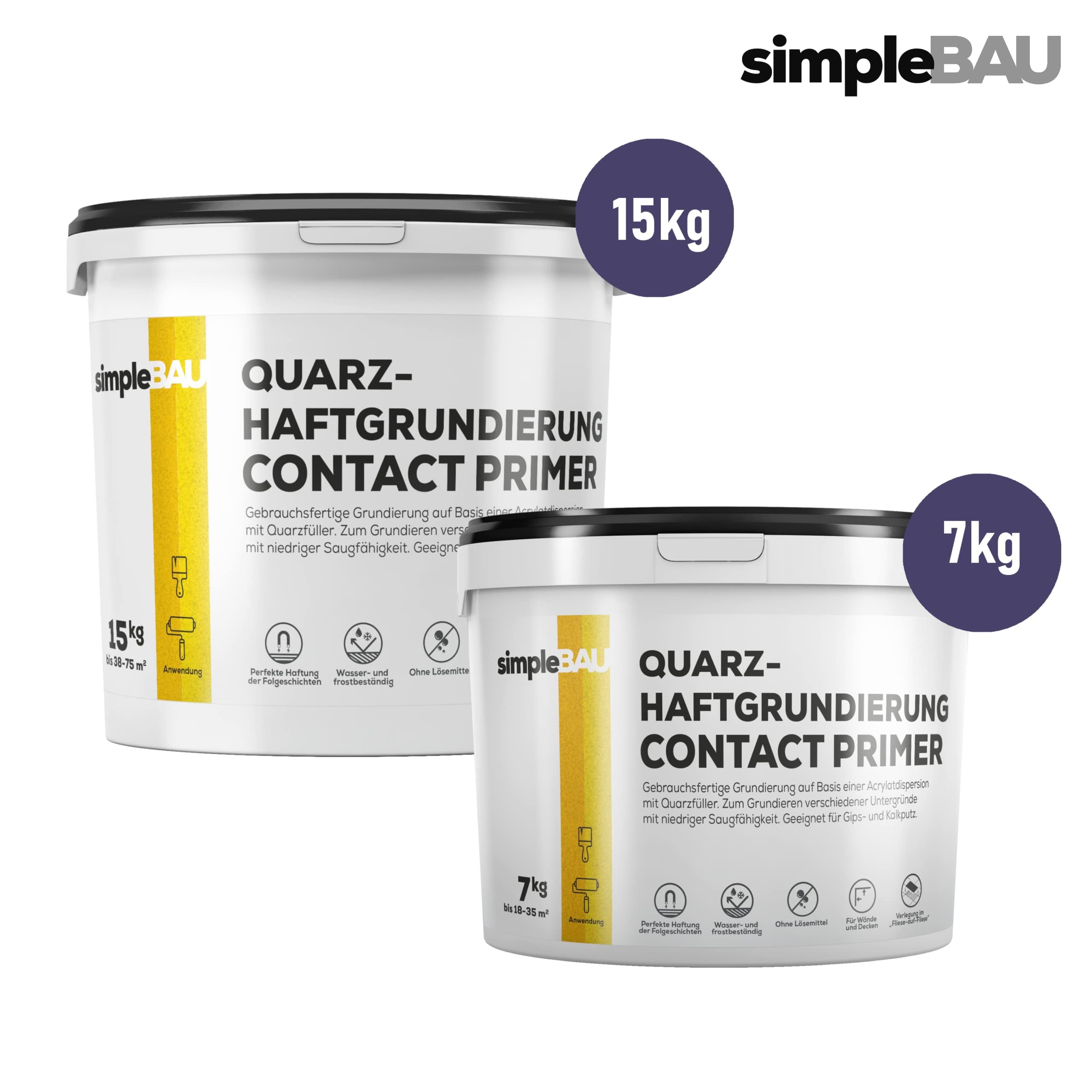 Quarzgrundierung Haftgrund Beton & Fliesen 7 kg – Quarzgrund für Innen & Außen, Putzgrund mit Quarzsand auf schwierigen Untergründen – Gebrauchsfertige Grundierung für Beton, Fliesen, Putz