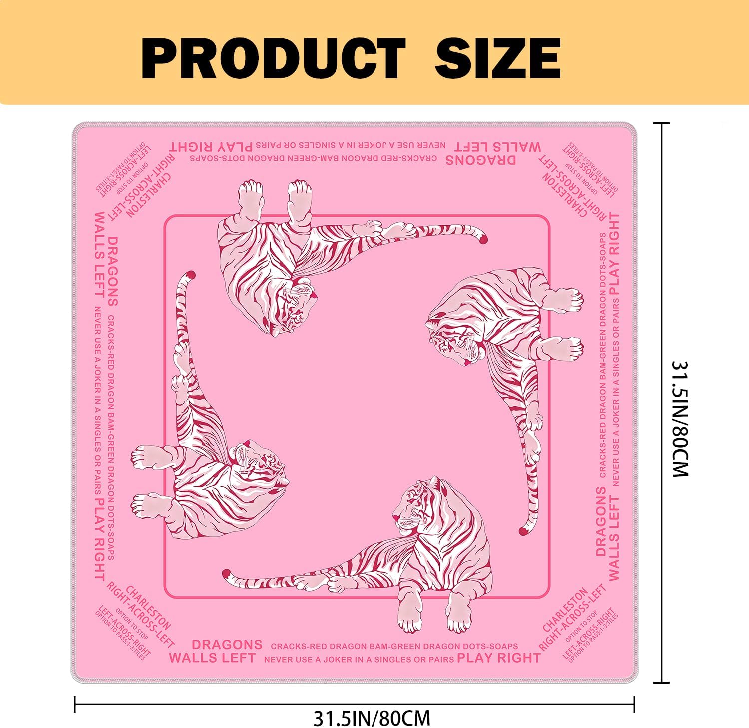 Preppy Pink Tiger Mahjong Mat 31.5 x 31.5 Inch, Funky Y2K Aesthetic Tiger Non-Slip Noise Reduction Gaming Mat for Dominoes Poker Card Board and Tile Games image 5
