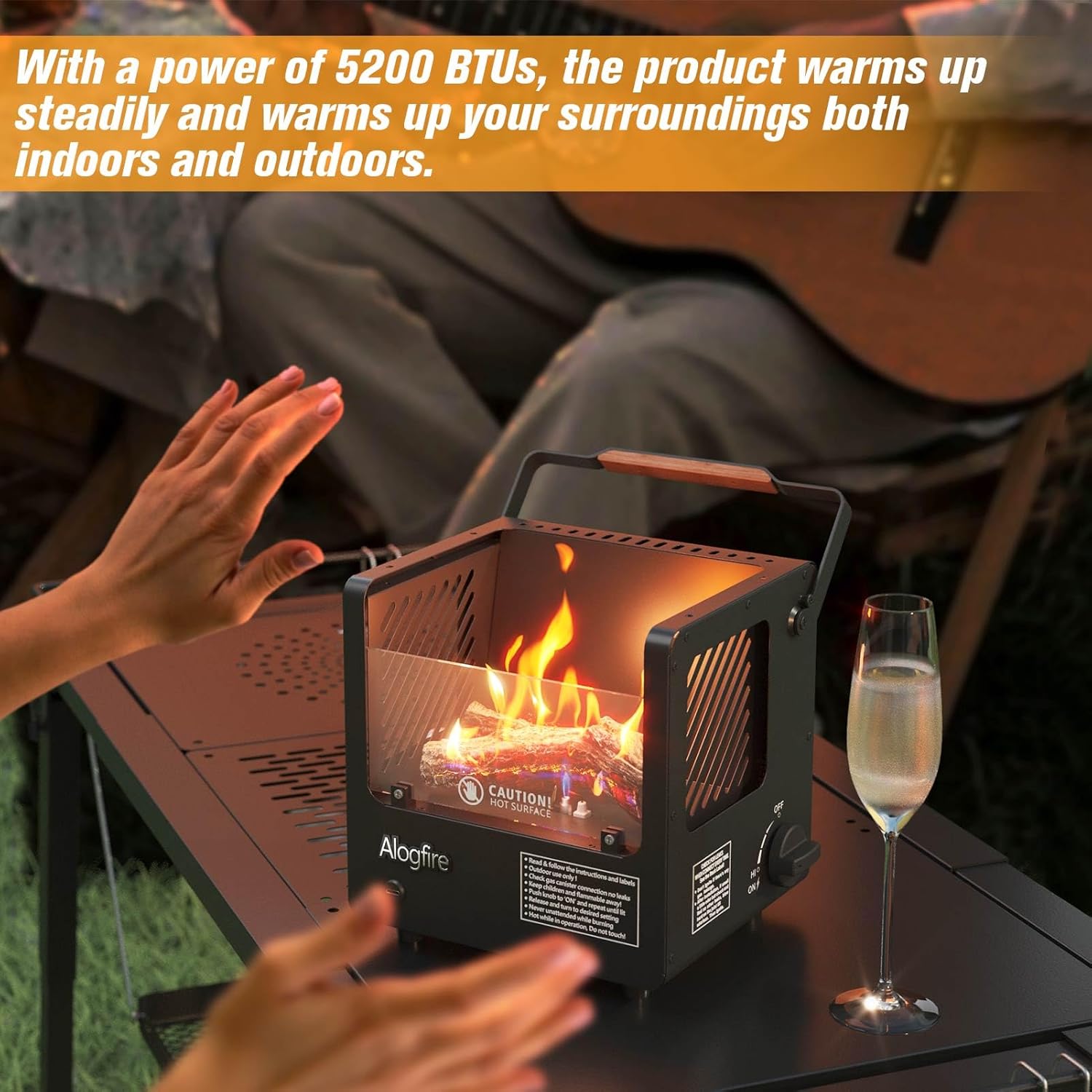 3-in-1 Portable Gas Fire Pit, 5200 BTU Butane Gas Heater and Stove, Real Flame Tabletop Fire Bowl with Safety Protection for Outdoor, Camping, Fishing