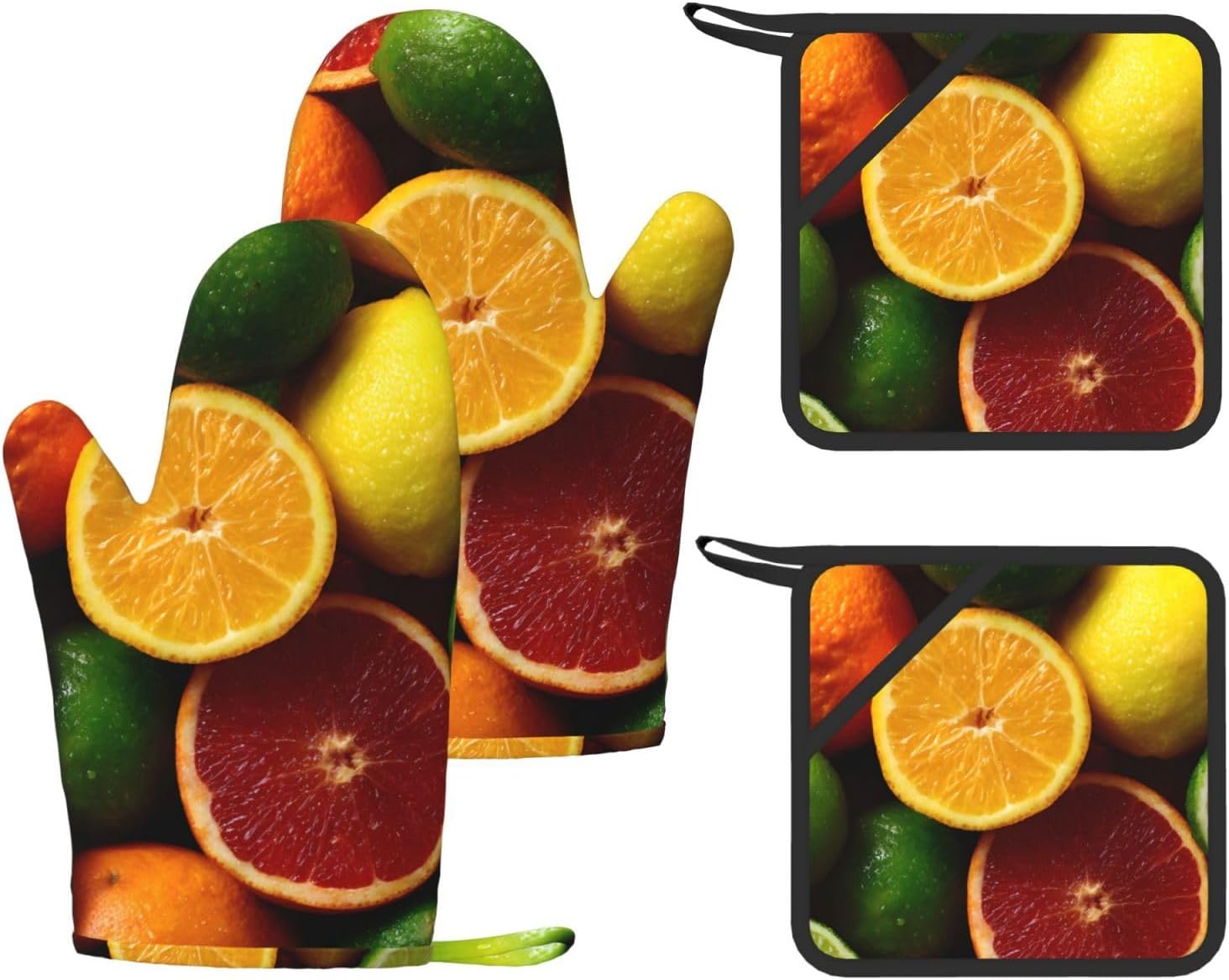 Citrus Pile 4pcs Oven Mitts and Pot Holders Sets for Kitchen, Silicone Oven Gloves Non-Slip Potholders Hot Pads for Baking Cooking
