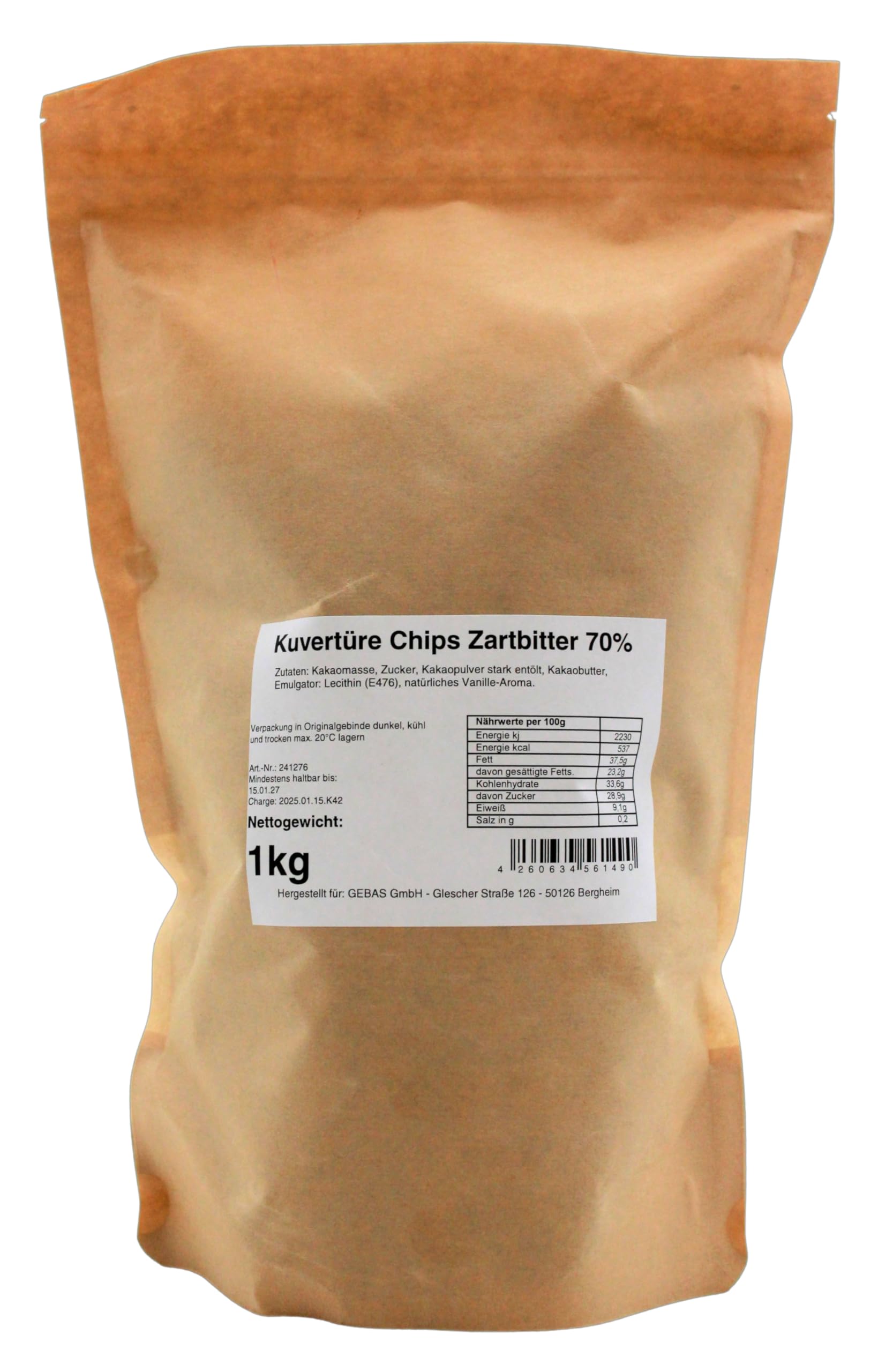 Duliamo Kuvertüre-Chips Bitter 70%, (1 x 1kg Beutel)