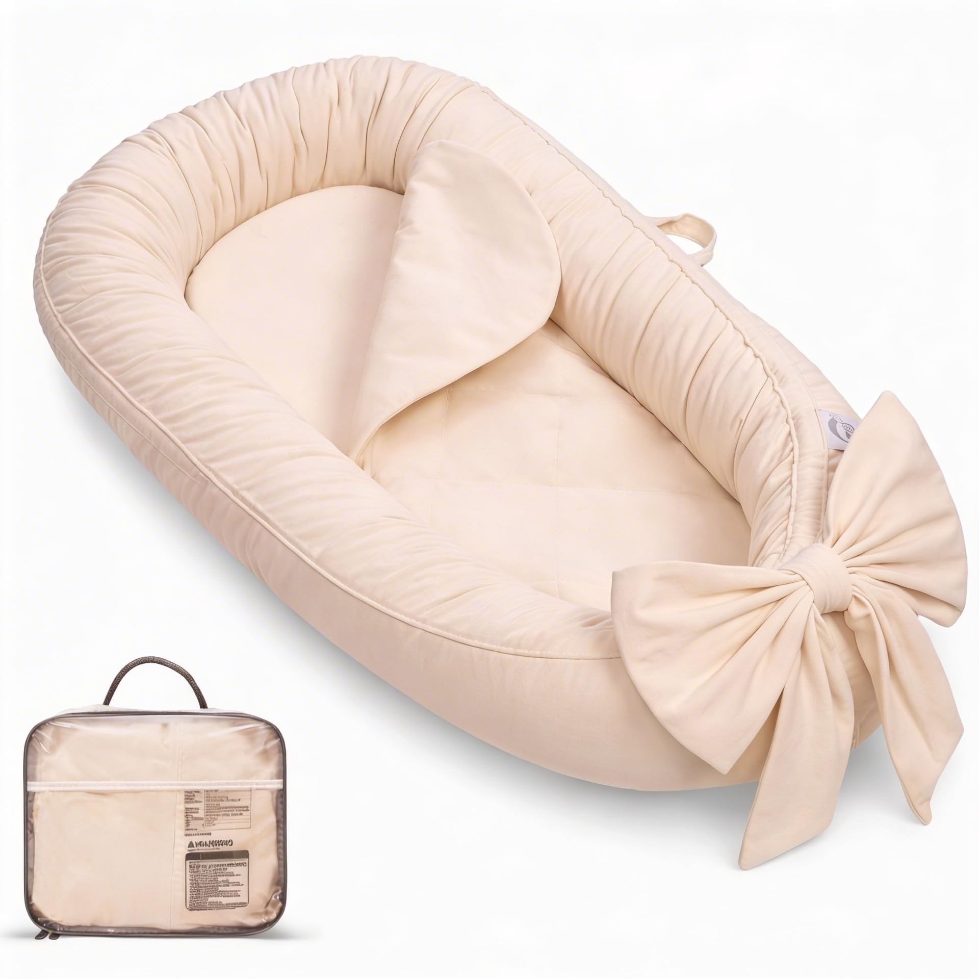 EAQ Couffin de Voyage Bébé 100% Coton Nid Cocoon Lit Nouveau-né, Amovible Lavable