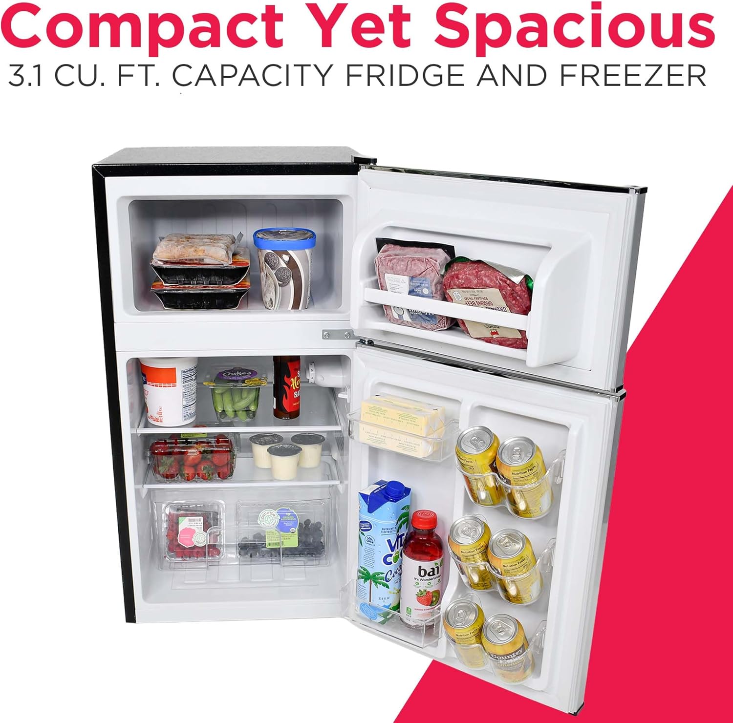 Frigidaire EFR3A1 Compact Small Top-Freezer Refrigerator, Stainless Steel Mini Bar Fridge, Platinum Series-21.26" D x 17.83" W x 33.5" H, 3.2 cu ft Double Door image 2 of 6 B088GVQX34