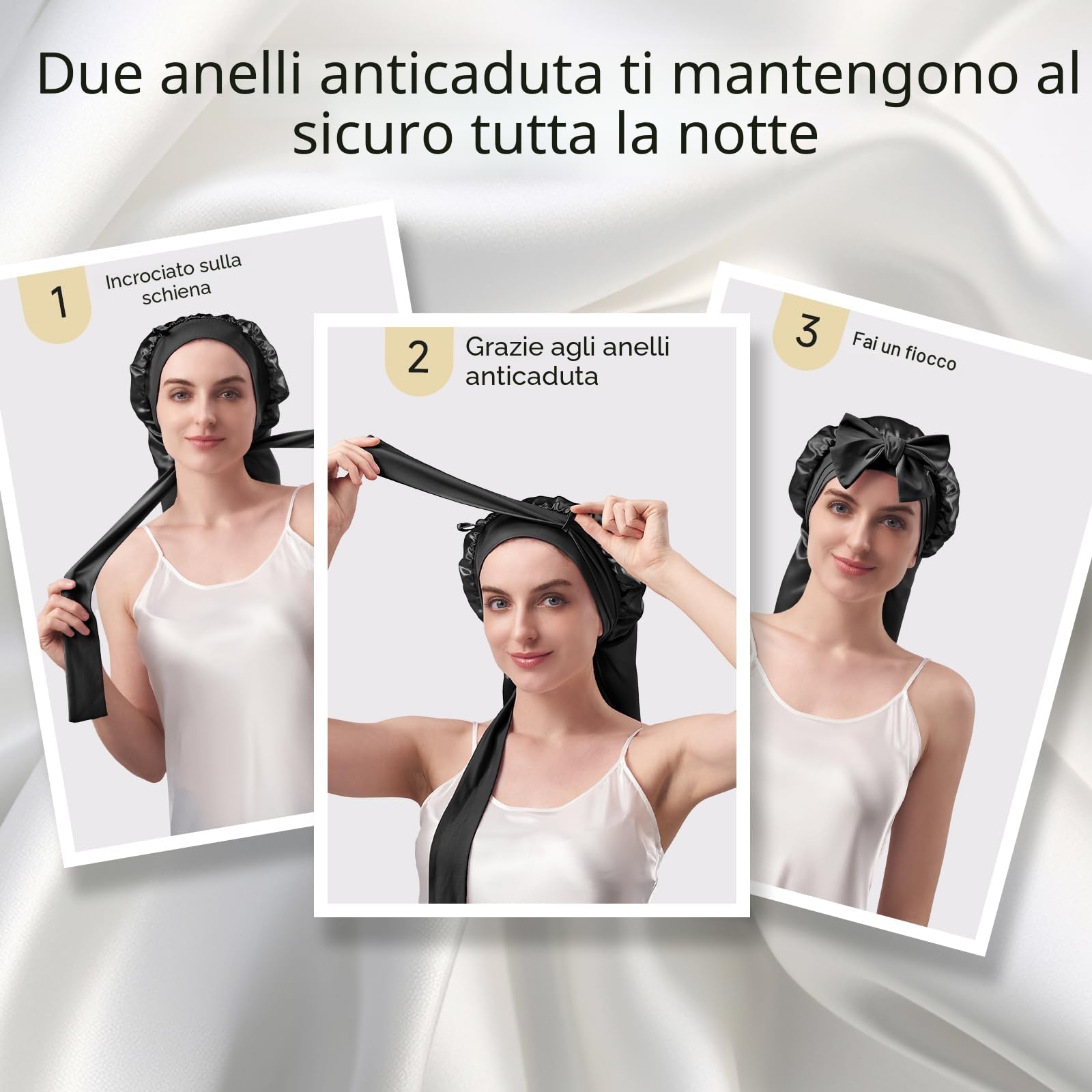 Umisleep 22 Momme 100% Seta di gelso, Double Face, Morbido Berretto da Notte per Capelli voluminosi, Traspirante, Fascia Larga Regolabile