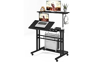 Mobile Stand Up Desk with 3 Desktops, Rolling & Portable Computer Desk for Small Spaces