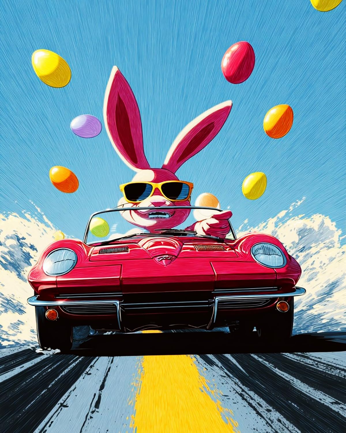 Liubaishi Multicolour Paint By Numbers For Adults, Easter Egg Rabbit Flying Car, 40X50 Cm Acrylic Canvas Painting Kit
