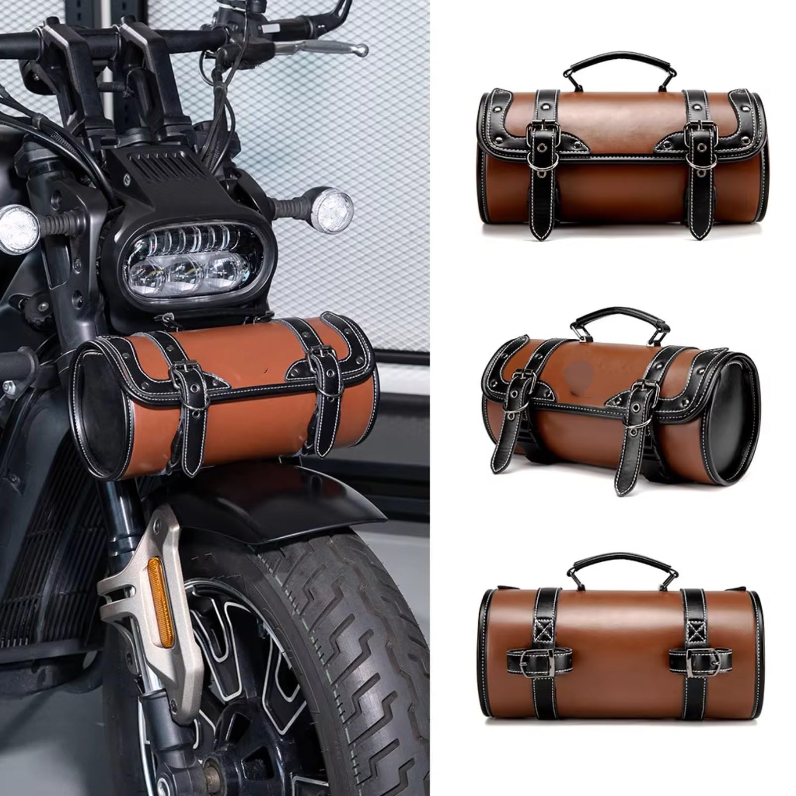 Compatibile Con Suzuki 1 Pz Borsa Laterale Moto Manubrio Anteriore Impermeabile In PU Riporre Accessori Parti Ricambio Sacche Moto(Brown)