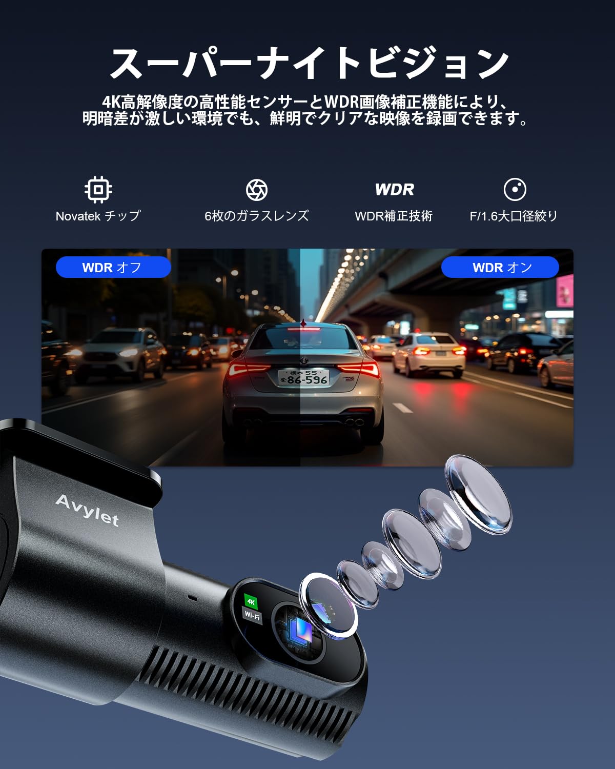 Amazon.co.jp: Avylet ドライブレコーダー 前後カメラ 4Kフロント