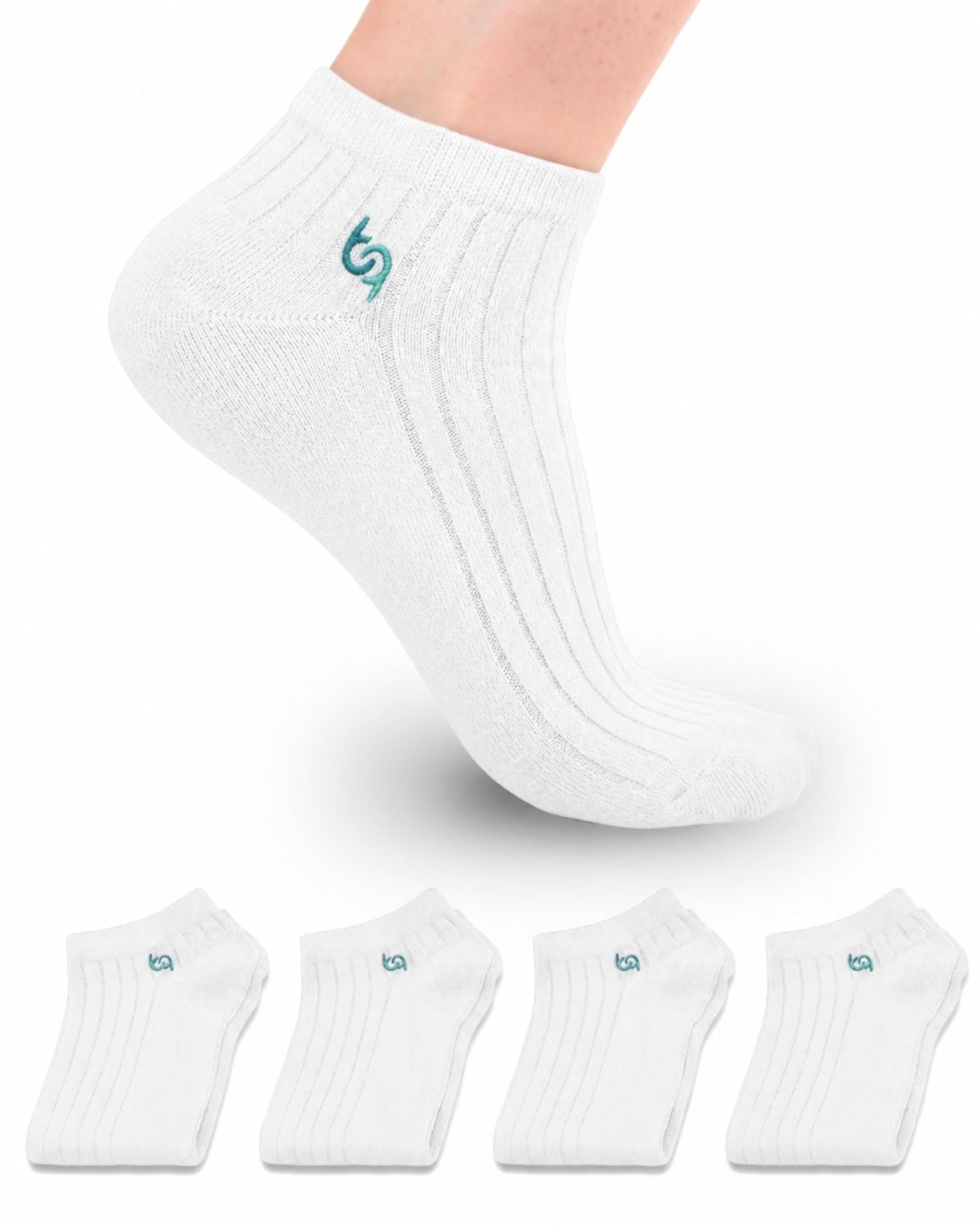 Lot de 4 paires de chaussettes de sport fines en coton égyptien - Pour homme et femme - Tricot côtelé - Sans couture au niveau des orteils