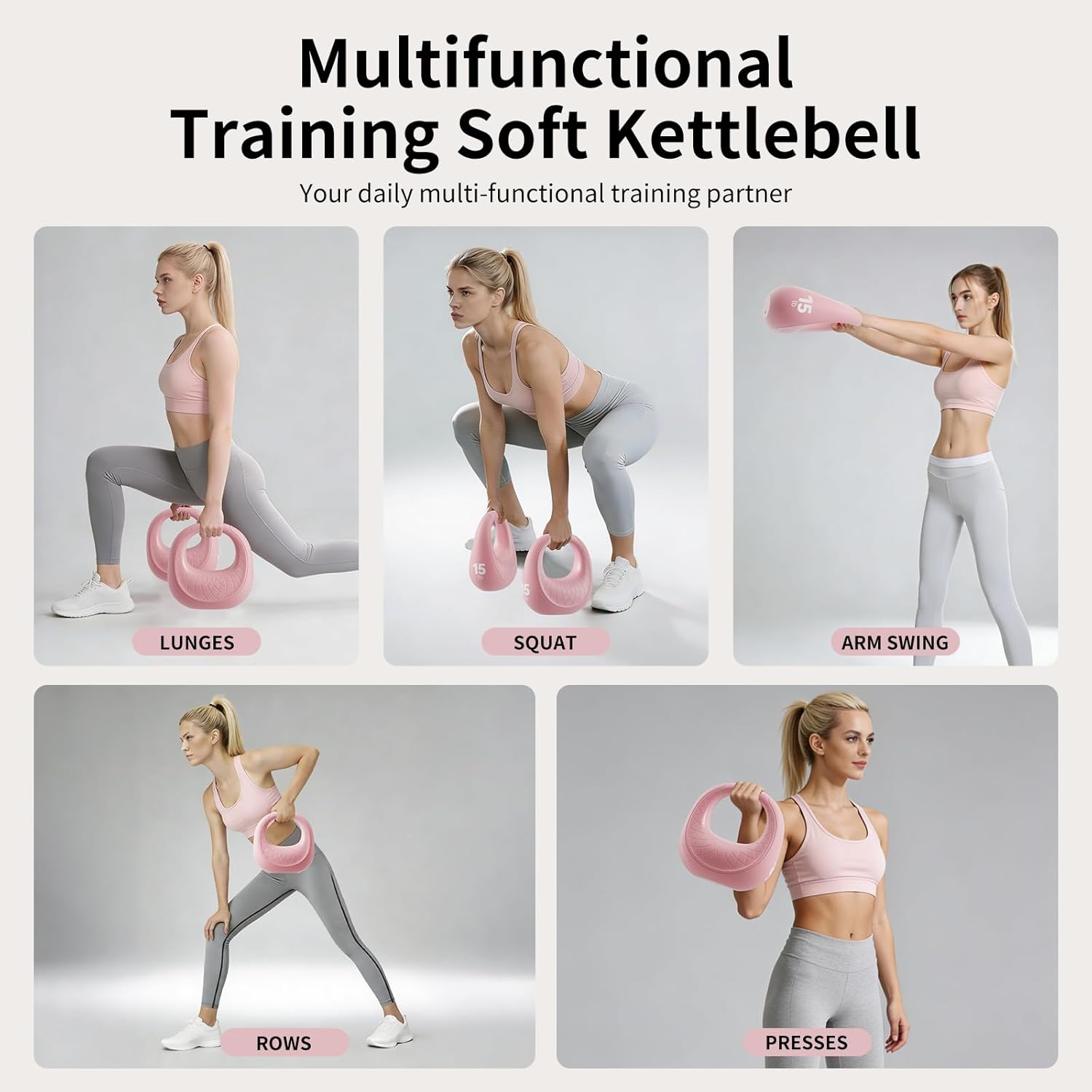 Soft Kettlebell, Strength Training Kettlebells Anti-Slip Grip with Cushioned Impact-Resistant Base, Handbag Soft Kettlebell for Home Workouts, Kettlebells for Men/Women/Beginners (6LB/10LB/15LB)
