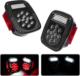 LED BAR Tail Lights, Smoke Square Brake Taillights for Jeep Wrangler TJ YJ CJ-5 CJ-7 1979-2006, Stop Turn Signal Reverse License Plate lamp w/Side Marker Light Assembly, 2PCS