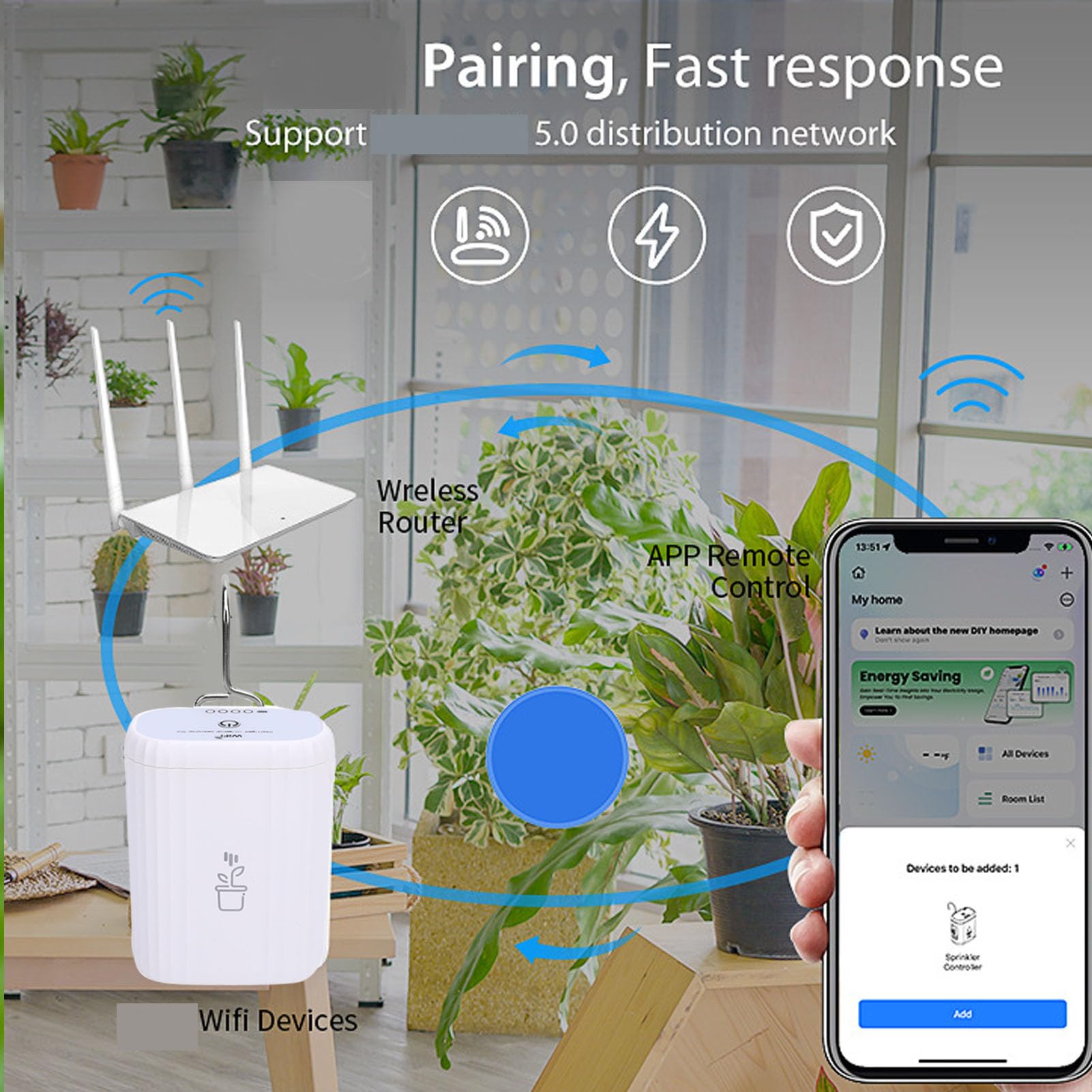Irrigatore Automatico per Piante WIFI, Kit di Irrigazione a Goccia Intelligente con Avviso di Carenza D'acqua e Telecomando per Piante in Vaso da Interni Tende per la Crescita
