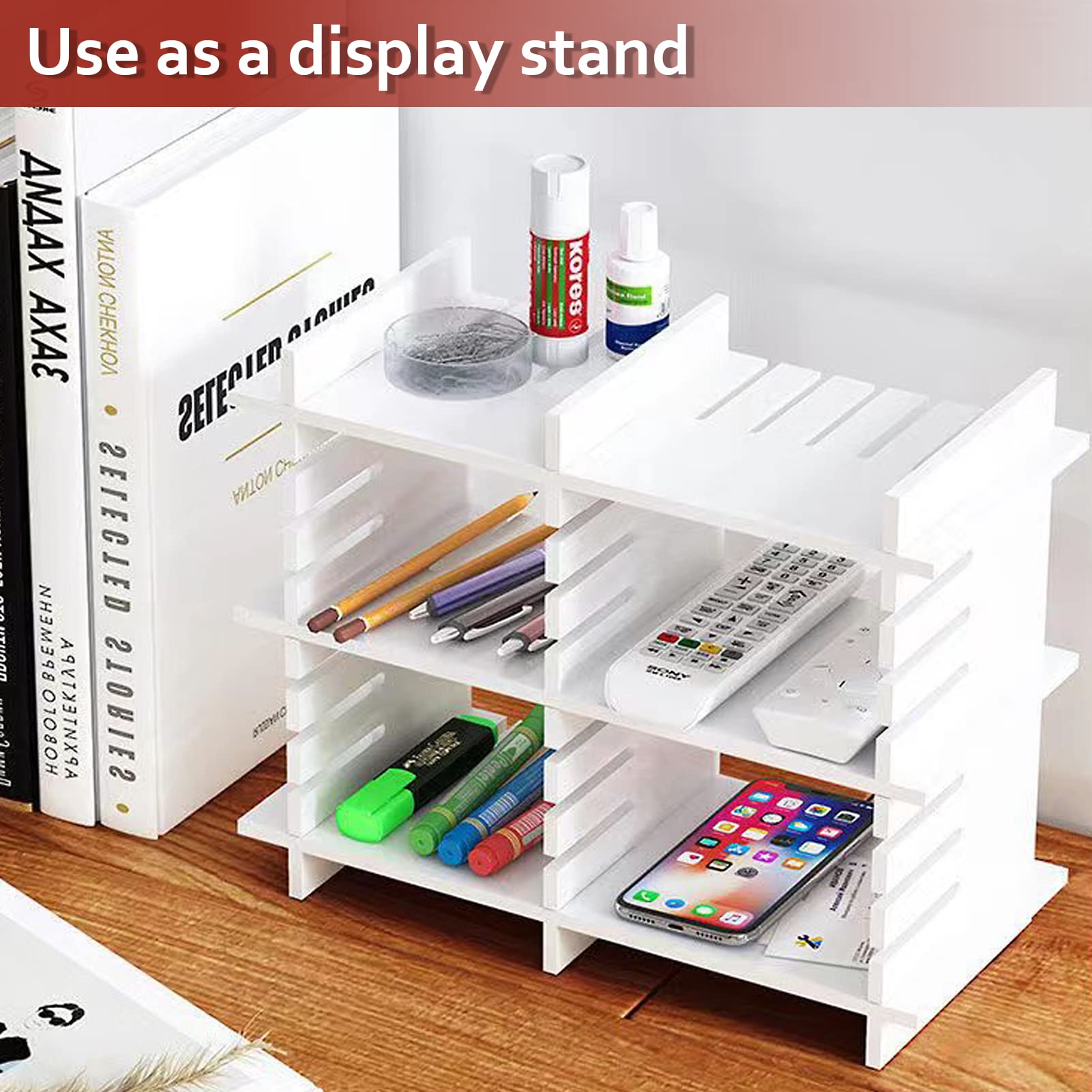 HGYZE Divisori per Cassetti Regolabili in Plastica, 42x9CM Organizzatori Modulare, Griglia Organizer Armadio o Desktop per Bagno Cucina o Ufficio, Ordine Calze e Slip (Bianco)