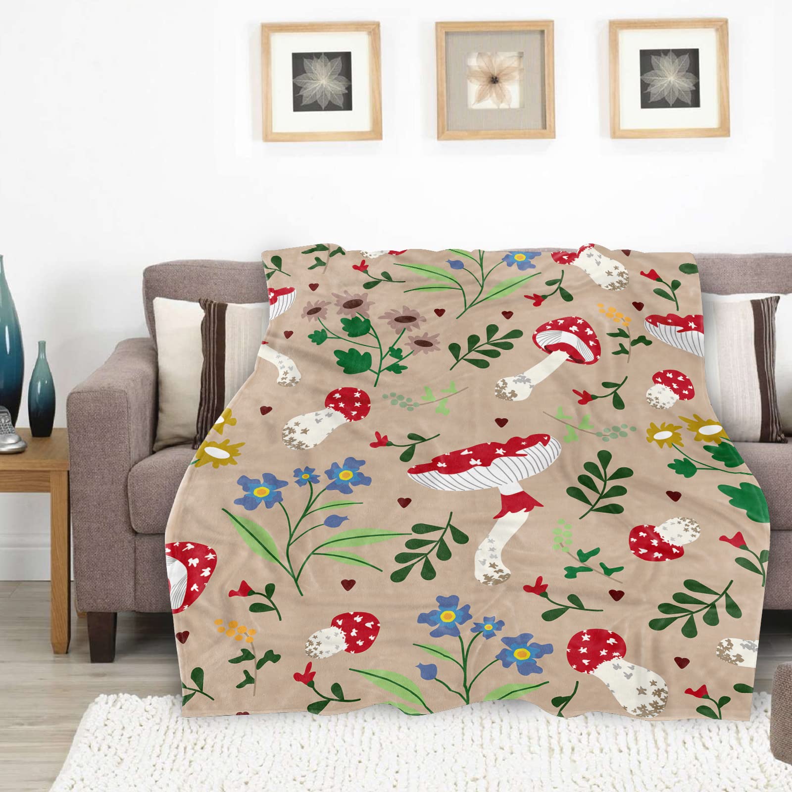 Coperta Pile Morbida Con Funghi Stile Hippie | Perfetta Per Divano, Letto E Viaggi | Microflanella 127x101 Cm O 152x127 Cm - 3