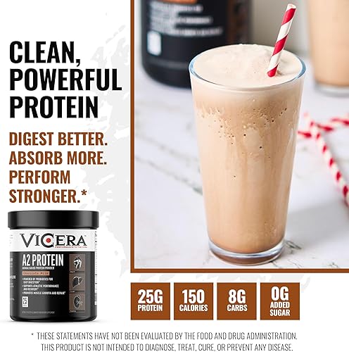 Miniatura 3 de Proteína en polvo A2, leche de chocolate, 0.88 oz de proteína por porción, mezcla de caseína de suero orgánico A2A2 con probióticos y sal marina