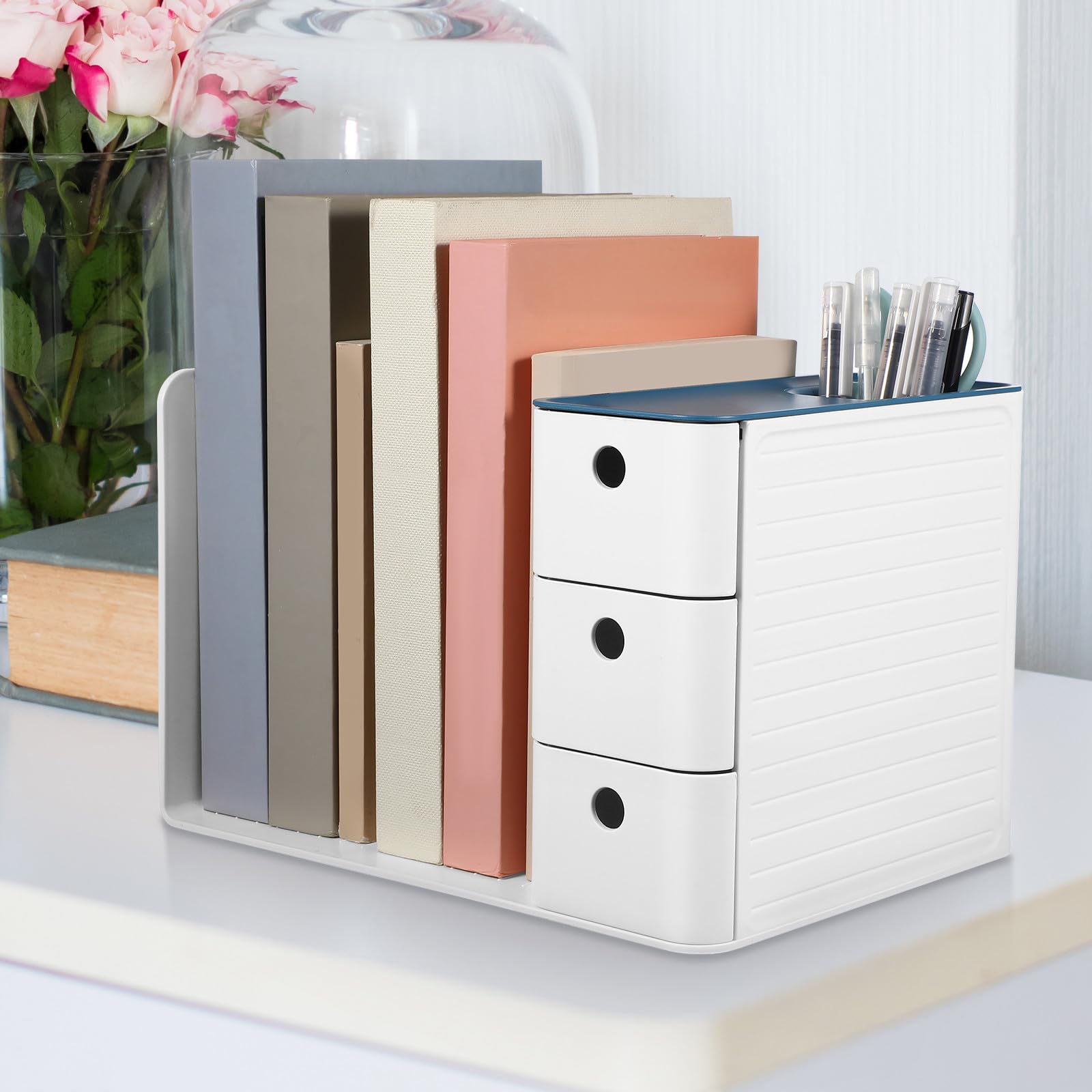 VILLCASE Schreibtischschubladen Organizer aus Kunststoff Kleiner Multifunktionaler Aufbewahrungsbox in Blau Platzsparend für Büro Make Up und Schreibtischzubehör