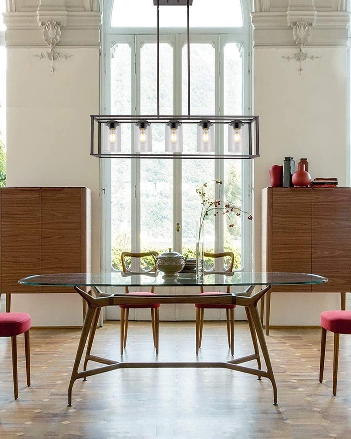 4 Pack Clear Glass Shade Covers Replacements, 5.5in Height, 3.5in Diameter, 1.65in Fitter, Eidonta Clear Cylinder Glass Lamp Shade Replacement Globe for Chandelier Pendant Wall Sconces