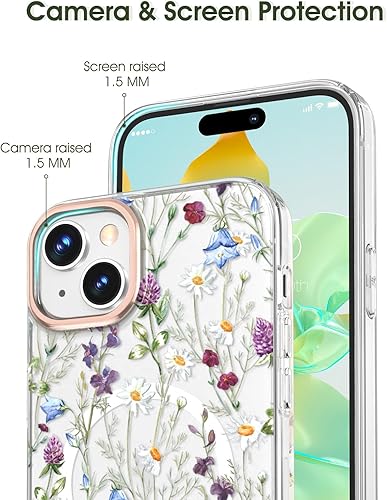 Miniatura 3 de MILPROX Funda compatible con iPhone 15, compatible con MagSafe, bonito patrón floral de flores para niñas y mujeres, funda protectora magnética