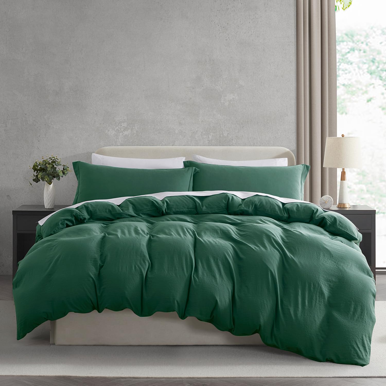 Nestl Dark Green Duvet Cover Queen Size - Soft Double Brushed Queen Duvet Cover Set, 3 Piece, with Zipper Closure, 1 Duvet Cover 90x90 inches and 2 Pillow Shams