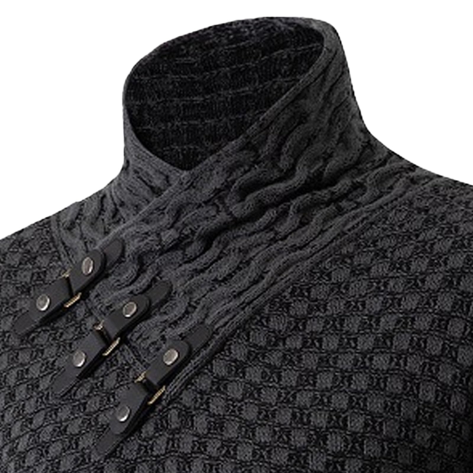 Maglione da uomo a collo alto a maniche lunghe in maglia con collo a scialle | Slim Fit Designer,Felpa di base,Collare con fibbia in pelle sciarpa,Maglione vestibilità regolare per l'inverno