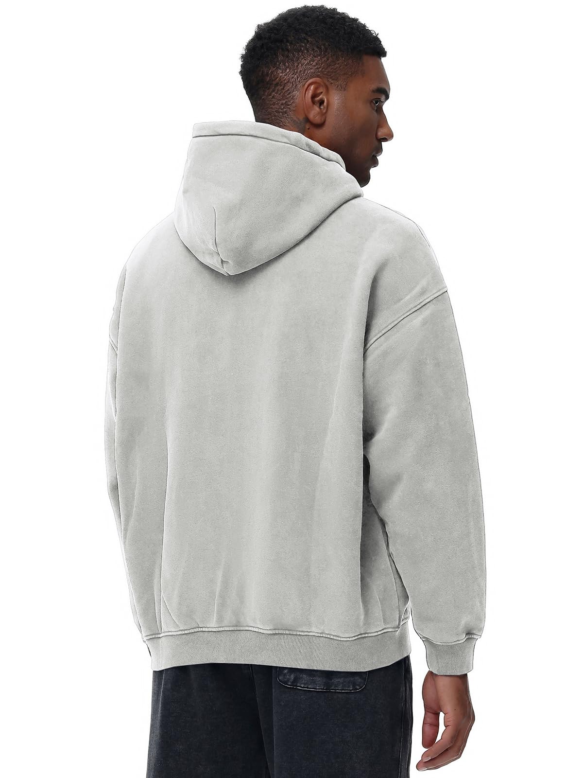 HOTIAN Herren Oversized Hoodie Pullover Vintage Fleece Pullover Acid Wash Basic Warm Kapuzenpullover mit Reißverschluss Streetwear