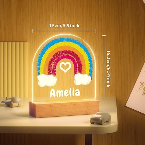 Miniatura 2 de Bemaystar Lámpara LED de acrílico arcoíris personalizada para niños, luz nocturna con nombre, regalo de bautizo para niños y niñas, regalo de