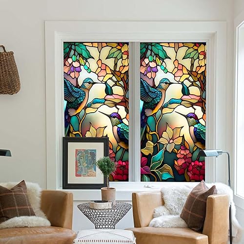 Miniatura 5 de Película de privacidad decorativa 3D para vitrales, adherencia estática, no adhesiva, extraíble, calcomanía de bloqueo UV solar para el hogar,
