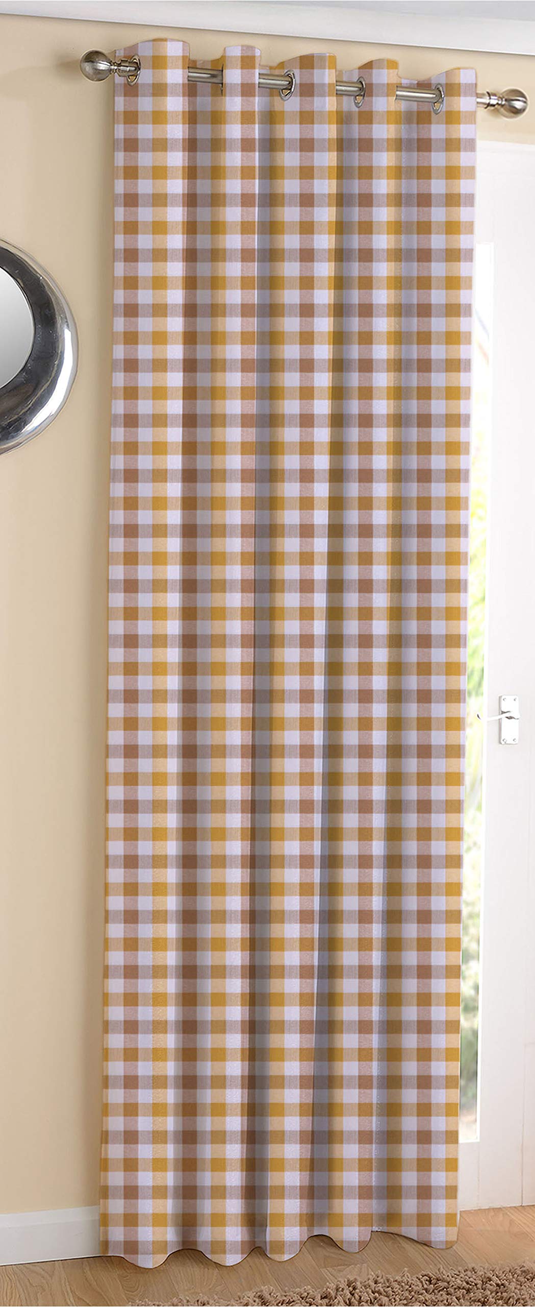 AIRWILL Cotton Lanfrancki Yellow Designed Blackout and Room Darkening 7ft Door Curtains Pack of 1 pc. (Checks - Yellow,Grey)-image-35