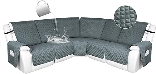 Miniatura 113 de HDCAXKJ 100% Fundas impermeables para sofá seccional reclinable en forma de L, funda de sofá reclinable acolchada lavable, fundas de esquina para