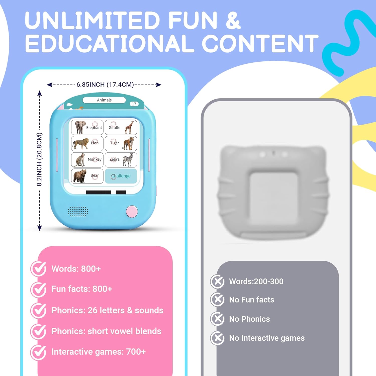 QuTZ Talking Flash Cards, Phonics Flash Cards, Learn to Read with 166 Pages, 29+ Themes, 800+ Words & Fun Facts, 700+ Interactive Games, Toddler Learning Toys for 2-6 Year Old - Image 6