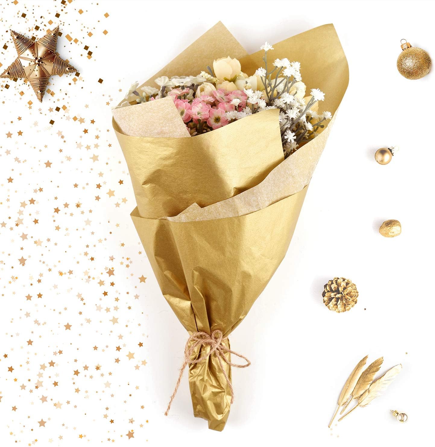 MIAHART 50 Sheets Metallic Gold Tissue 20X14 Inch Gift Wrap Paper Bulk Gift Wrapping Accessory Wrap for Wedding Birthday Party Favor Decor DIY Fringes Shredded Fill Confetti (Gold) : Health & Household