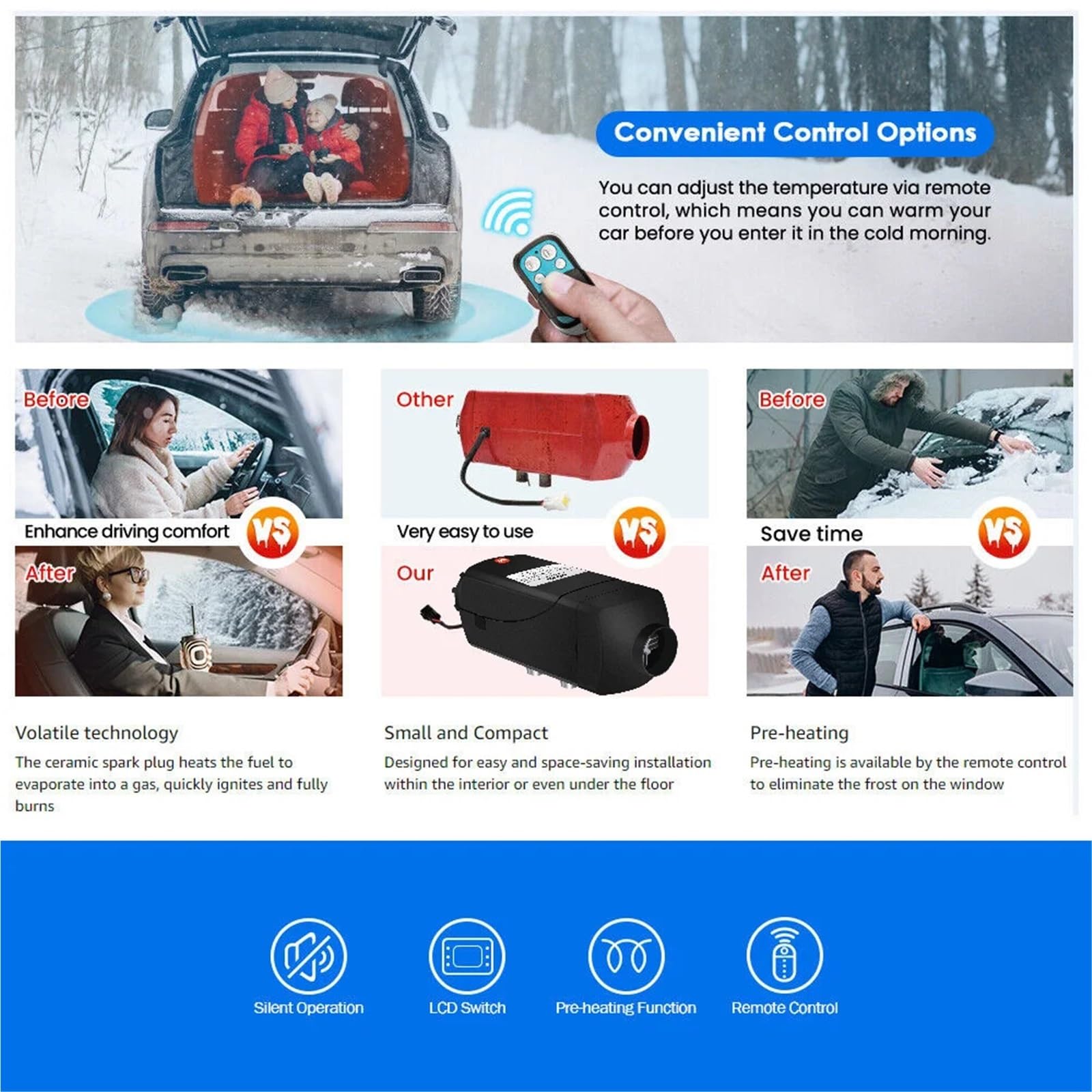 Chauffage Stationnement Chauffage de stationnement Diesel Portable 2000 W 12/24 V 2kW, réglage Automatique de l'altitude, Chauffage à air Diesel Diesel