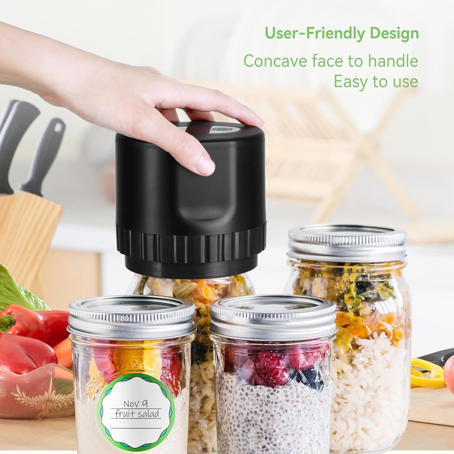 User demonstrating the ergonomic design of the vacuum sealer