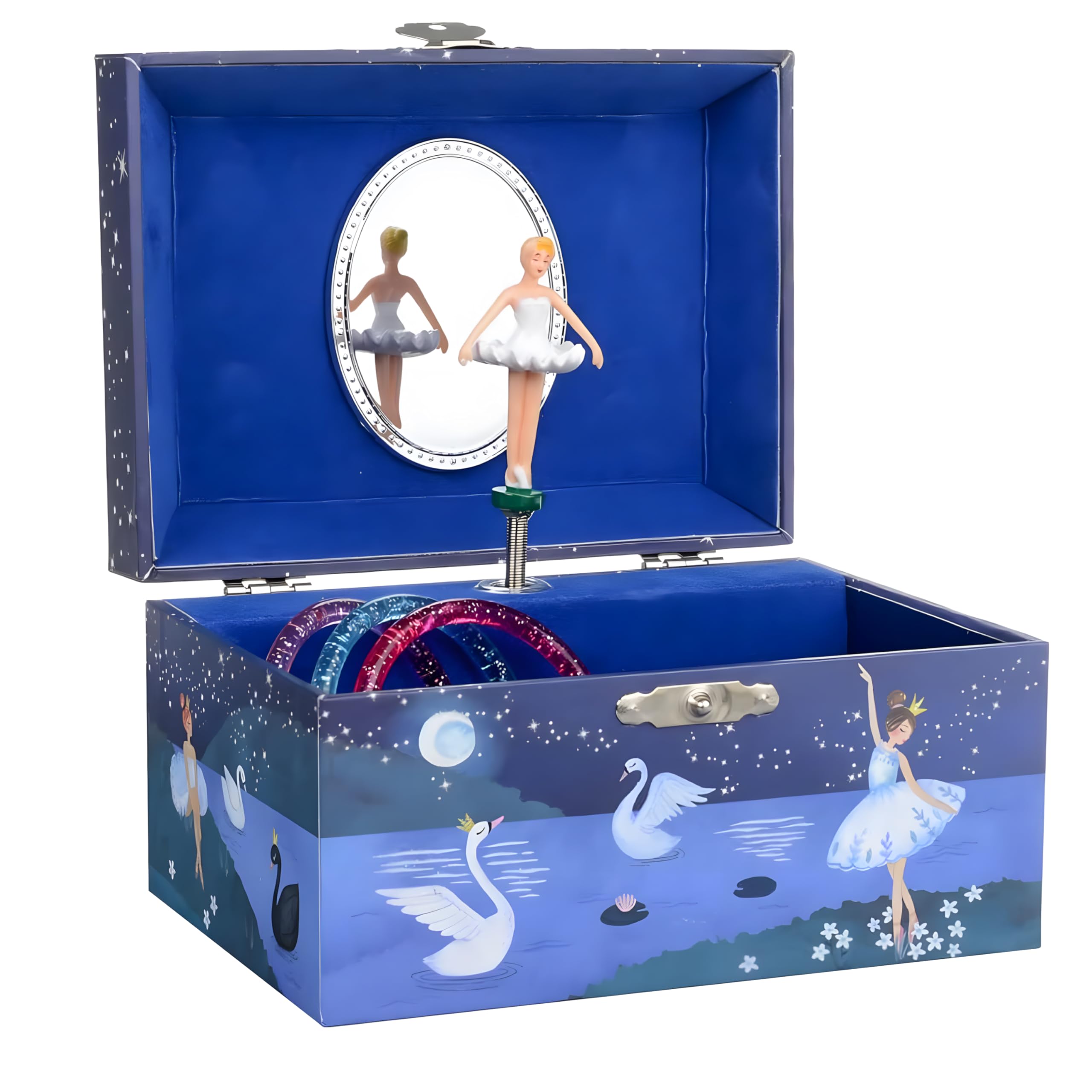 – Jewelkeeper - Girls Jewellery Storage Music Box with Storage Drawer, Navy Blue Glitter Ballerina - Swan Lake Melody